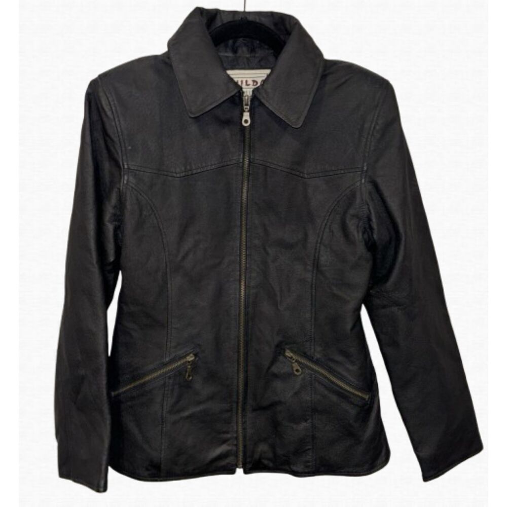 Vintage Wilda Women's Black Genuine Leather Zip Up Jacket Size S Biker Moto